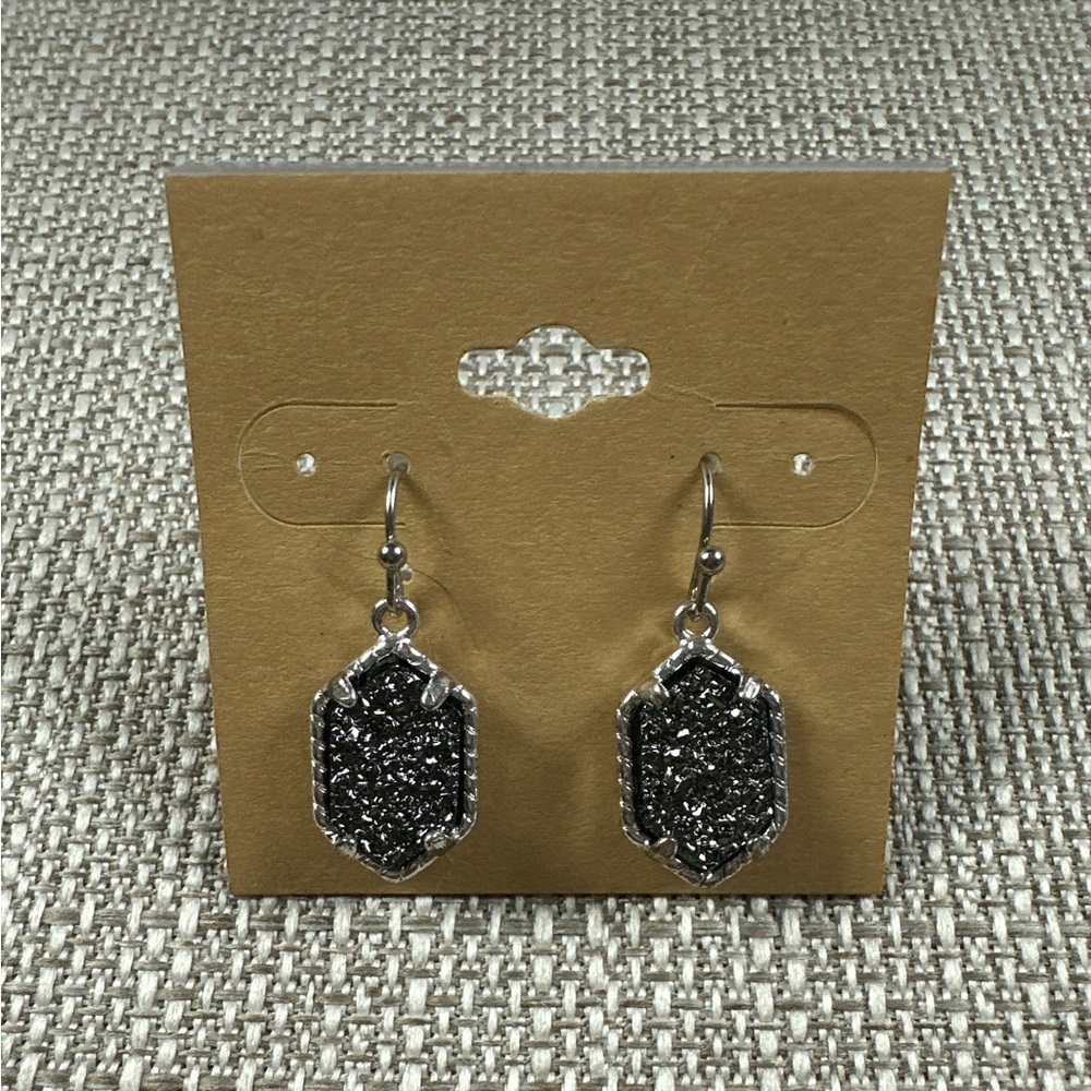 Crushed Crystal Earrings, Silver and Dark Grey Crystals, New